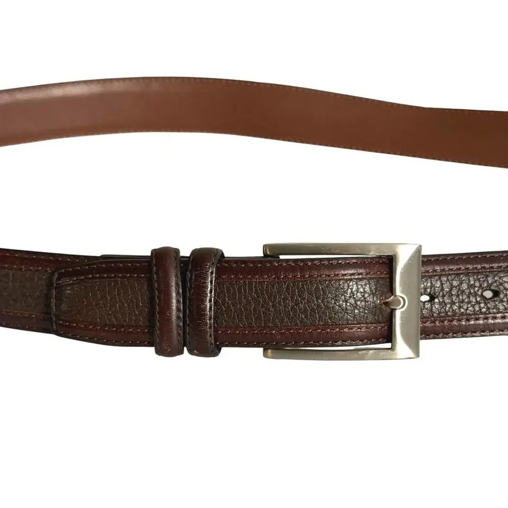Johnston and Murphy brown kipskin leather silver buckle men’s belt size 36